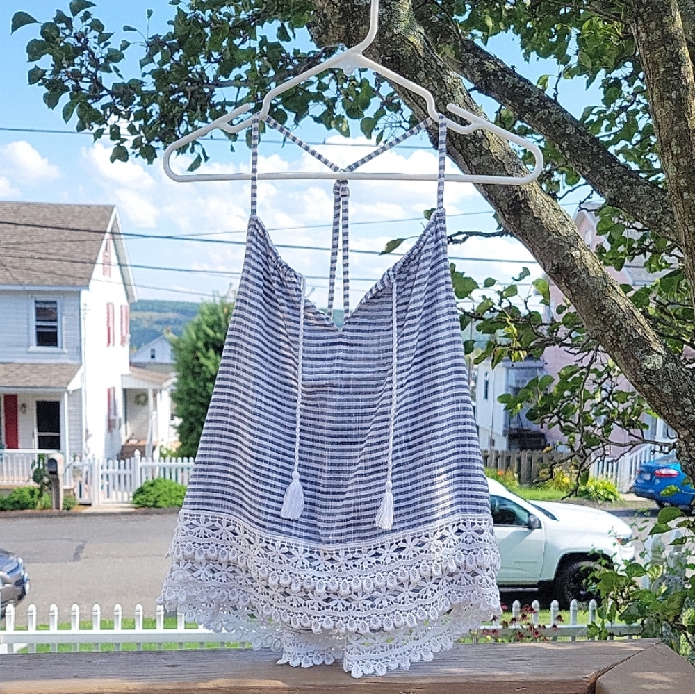 Abercrombie & Fitch striped tank with lace detail
